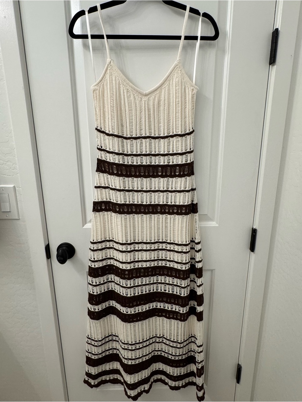 Abercrombie cream and Brown Striped Crochet MIDI dress